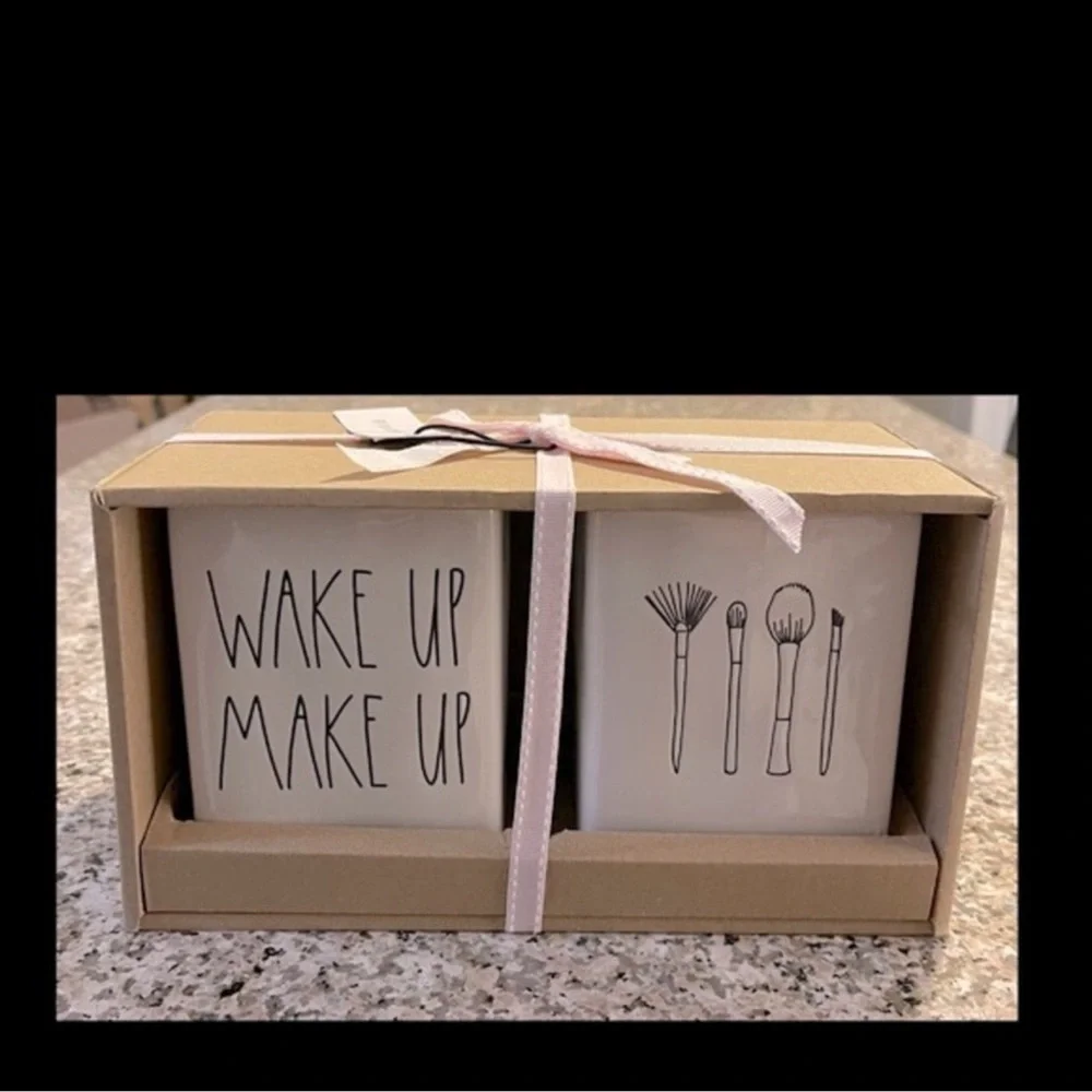 Rae Dunn Makeup Brush Holder Set - White